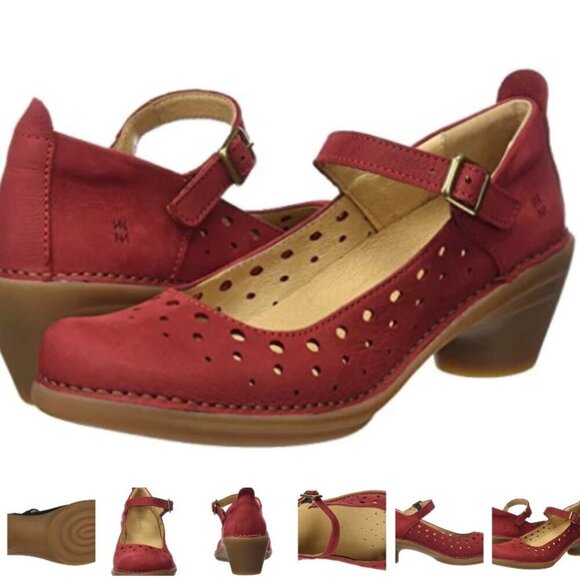 EL NATURALISTA Red Suede Leather Mary Jane Pump Comfortable Shoes Non slip EU 37 - Picture 3 of 16